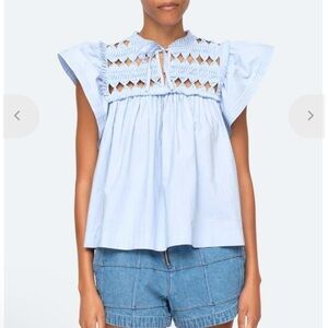 Women's Light Blue Eyelet Top